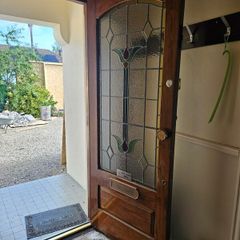 Original Solid Timber Front Door with Decorative Leaded Glass