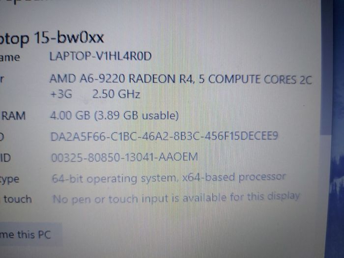 HP 15.6 inch Laptop, Model 15-bw066sa, AMD A6-9220 Radeon R4, 5 Compute Cores 2C + 3G, 2.5GHz, 4GB Ram, 1 Terrabyte HDD,Windows 10, Microsoft Edge, Chrome and VLC