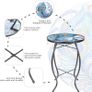 FREE P&P | Outdoor Side Table Small Outdoor Table, 14 inch Round Patio Side Table End Table, Peacock Feather Glass Plant Stand for Garden Patio Living Room Image 4