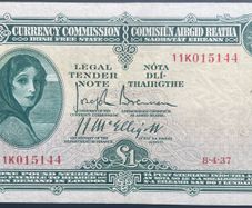 Ireland 1937 Lady Lavery Currency Commission 1 Pound Banknote