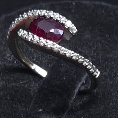 Vintage 9ct White Gold Ruby & Diamond Ring 375 Size 51.5