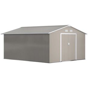 13 x 11ft Large Lockable Metal Storage Shed with Sliding Doors, Outdoor, Warm Grey