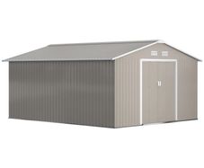 13 x 11ft Large Metal Storage Shed Sliding Doors - Warm Grey