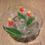 Footed Glass Fruit Bowl with Painted Red & Yellow Tulips Image 10
