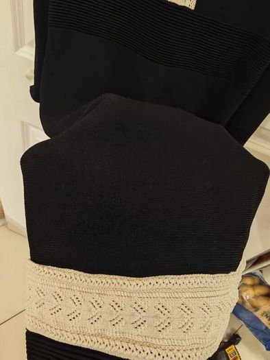 Sandro Black Knit Skater Dress, Cream Crochet Trim