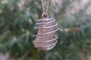 Nice genuine 925 Sterling Silver Wire Cage Pendant Necklace holding a natural Polished Smoky Quartz Crystal Gemstone