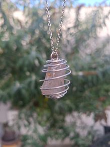 Nice genuine 925 Sterling Silver Wire Cage Pendant Necklace holding a natural Polished Smoky Quartz Crystal Gemstone