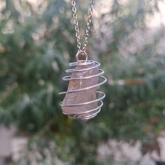 Nice genuine 925 Sterling Silver Wire Cage Pendant Necklace holding a natural Polished Smoky Quartz Crystal Gemstone