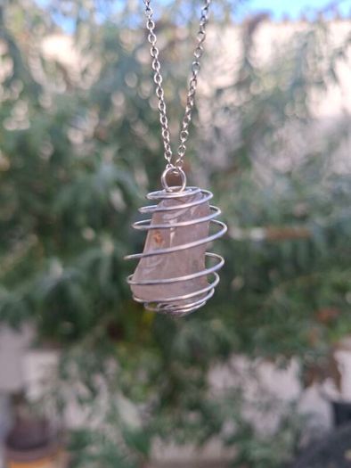 Nice genuine 925 Sterling Silver Wire Cage Pendant Necklace holding a natural Polished Smoky Quartz Crystal Gemstone