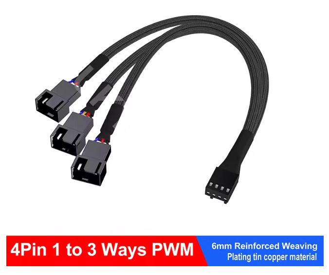 4-pins 4pins 1 to 3 Way PWM Fan Splitter Cable, Cooled 1 to 3 Way Tap Sleeve Extension Braided Cable Extension Cable Free viewing