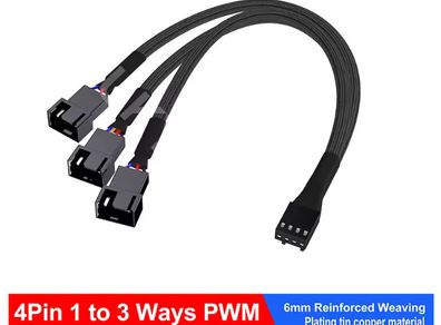 4-pins 4pins 1 to 3 Way PWM Fan Splitter Cable, Cooled 1 to 3 Way Tap Sleeve Extension Braided Cable Extension Cable Free viewing