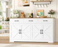 Sideboard, 150 cm Wide Kitchen Cabinet with Worktop, Sideboard Kitchen with 4 Doors and 3 Drawers, Buffet Cabinet Sideboard