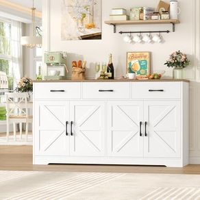 Sideboard, 150 cm Wide Kitchen Cabinet with Worktop, Sideboard Kitchen with 4 Doors and 3 Drawers, Buffet Cabinet Sideboard
