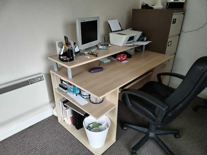 Wooden Office Desk For The Professional Person - Lots Of Space For Your Laptop Desktop Printer Scanner Phones Office Stationary etc