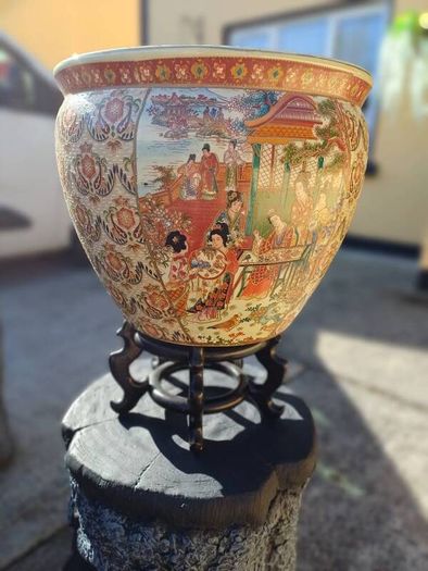 1970s Large Chinese Porcelain Fishbowl/ Planter