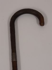 Vintage Bamboo Walking Stick Cane with Silver Collar