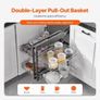 Min 15"W Opening Blind Corner Pull Out Organizer, 2 Tier 4 Shelf Kitchen Cabinet Organizer, Chrome Carbon Steel Storage Basket Image 5