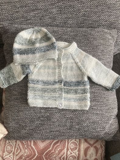Handknit cardigan and hat NB
