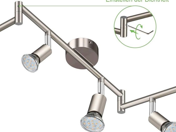NEW SALE | LED Ceiling Light Rotatable, 6 Way LED Ceiling Spotlight, Matt Nickel & Swivelling Design, for Kitchen, Living Room, Bedroom, Including 6X 4W GU10 LED Bulbs