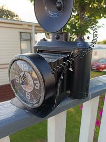 Antique Style Black Iron Photo Camera Mantel Clock | Chateau Bordeaux Face
