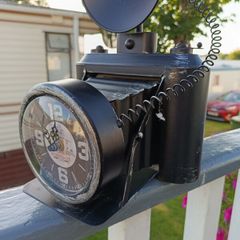 Antique Style Black Iron Photo Camera Mantel Clock | Chateau Bordeaux Face