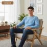 Scandinavian Linen-Look Armchair with Cushions & Rubberwood Legs, 76 x 87 x 88 cm (30 x 34 x 35 in) Image 3