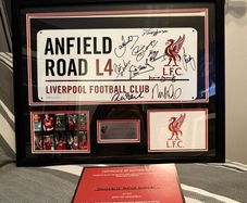 Liverpool Signed and framed street sign signed by 10 legends