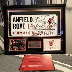 Liverpool Signed and framed street sign signed by 10 legends