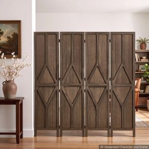 Wood Room Divider 4 Panels Wood Folding Privacy Screen Y Pattern, For Room Separation & Home Decor,1702 mm Tall, Solid Frame, 360 Two-Way Hinges, Rustic Wooden Partition with Hardware