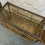 Large Victorian cane and metal laundry basket on wheels. Image 7