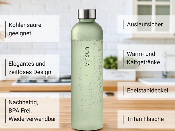 Used but still in good condition. Vinsun drinking bottle 1l green -