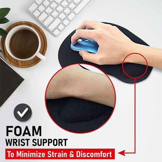 Mouse Mat Black Anti-slip Comfort Mouse Pad Mat With Gel Foam Rest Wrist Support For Pc Laptop - Compatible With Laser And Optical Mice