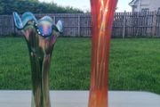 Antique Carnival Glass iridescent glass vases by Fenton.