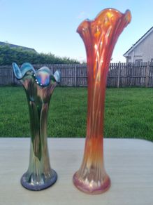 Antique Carnival Glass iridescent glass vases by Fenton.