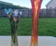 Antique Carnival Glass iridescent glass vases by Fenton.