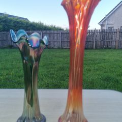 Antique Carnival Glass iridescent glass vases by Fenton.