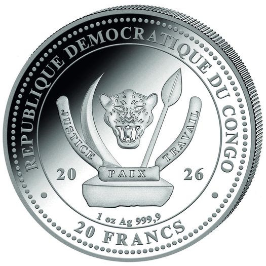 2026 Congo 20 Francs 1 oz Silver Bullion Coin - The Shark (In Capsule)