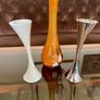 Vintage 20th Century Heavy Asymmetrical Stainless Steel and White Enamel Pair Of Candle Holders Image 9