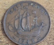 Great Britain UK 1945 Half Penny George VI Coin - free standard postage