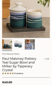 Paul Maloney Pottery Teal Sugar Bowl and Milker