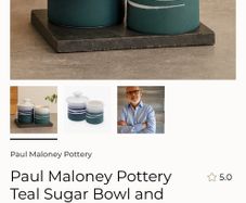 Paul Maloney Pottery Teal Sugar Bowl and Milker