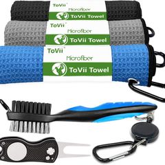 Golf Towel Microfiber Waffle Pattern Golf Towel | Brush Tool Kit with Club Groove Cleaner | Golf Divot Tool | Golf Accessories for Men