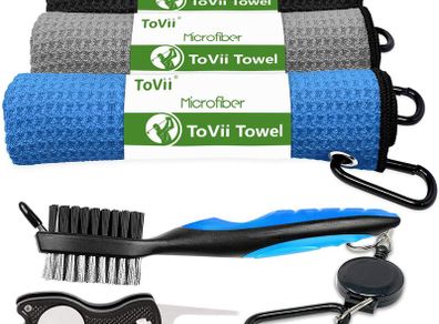 Golf Towel Microfiber Waffle Pattern Golf Towel | Brush Tool Kit with Club Groove Cleaner | Golf Divot Tool | Golf Accessories for Men