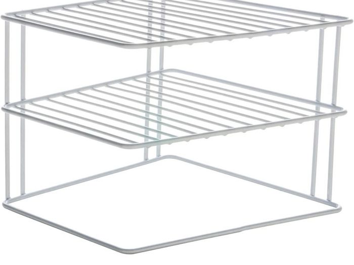 Corner Plate Rack For Kitchen Cupboards | Square Add a shelf White Plate Stacker Organiser