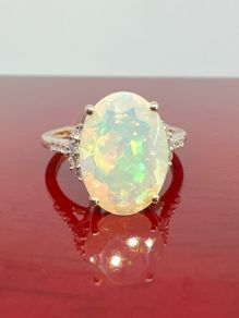 Gold 9K Gold AAA Ethiopian Opal & Diamond Ring