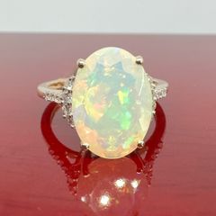 Gold 9K Gold AAA Ethiopian Opal & Diamond Ring