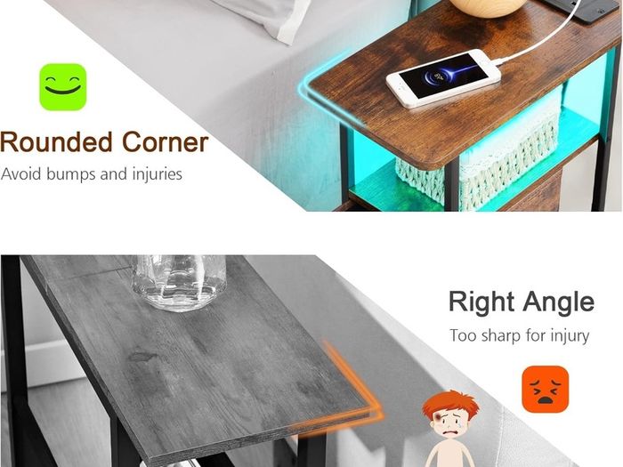 Bedside Table Set of 2 with Charging Station