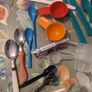 Mixture of plastic cutlery,2 metal spoons,measuring spoons/cups and mini straws Image 6