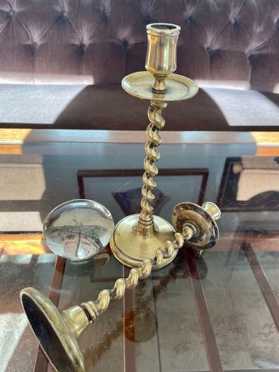 Vintage Brass Single Barley Twist Candlesticks Pair Spiral Candle Holders