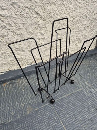 Atomic MidCentury Vintage retro black metal 1950s magazine rack